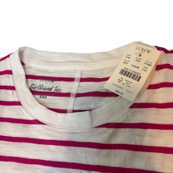 J.Crew Factory Girlfriend Tee XXS Pink White Striped Cotton NWT - Picture 2 of 3